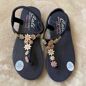 Skechers Navy Sandals with Floral Accents